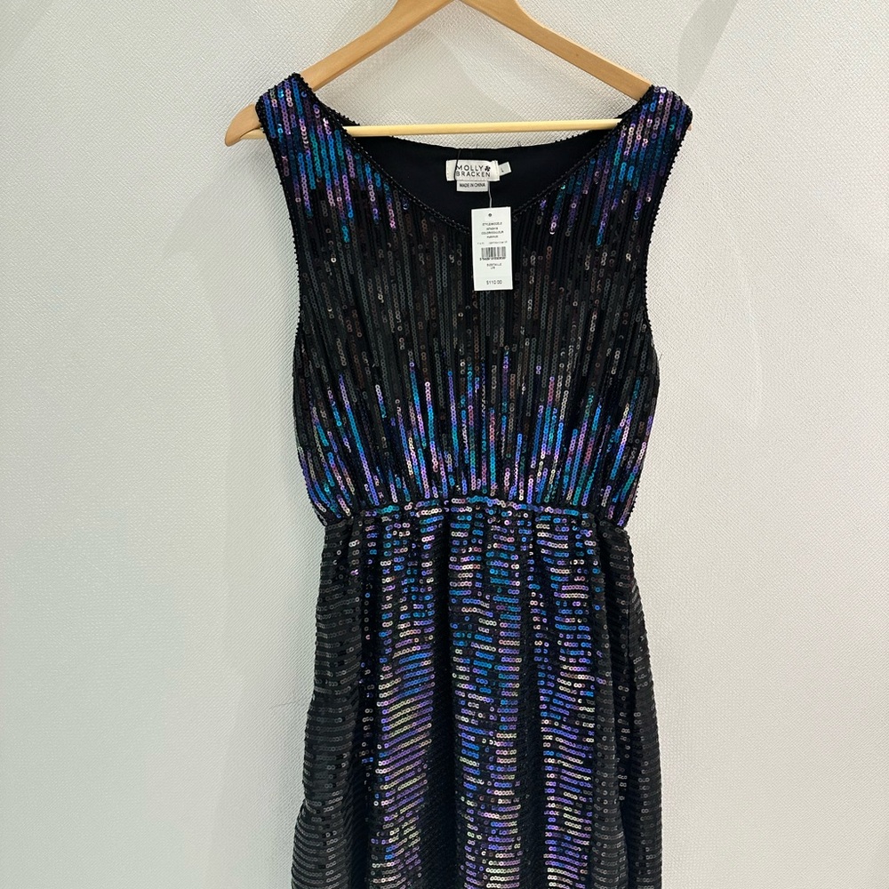 Sam & Lavi Black Sequin Sleeveless Cocktail Dress - Iridescent Blue/Purple